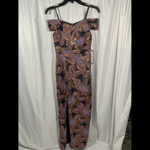 NWT $495 Aidan‎ Mattox Off Shoulder Floral Jacquard Gown Mink Rose [SZ 0 ] - Picture 4 of 12